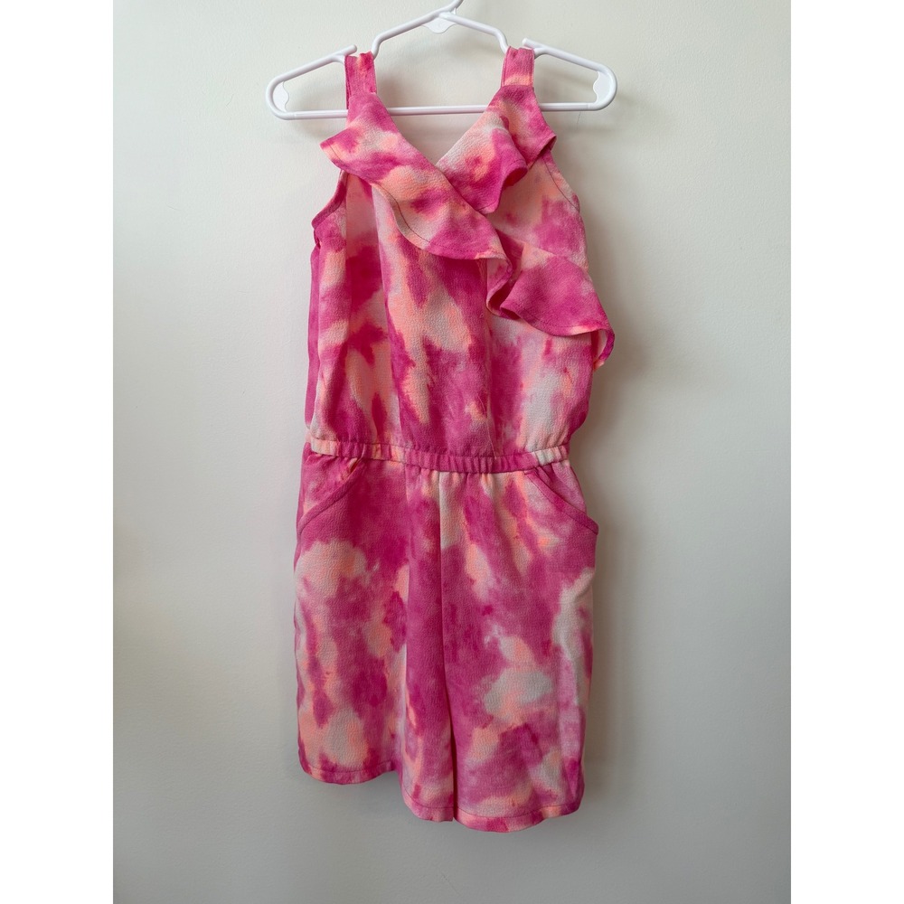 Wonder Nation Girls Pink Orange Tie Dye Ruffle Romper Size S 6-6X